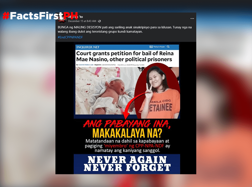 FACT CHECK: FB page links activist to CPP-NPA, blames her for own baby’s death