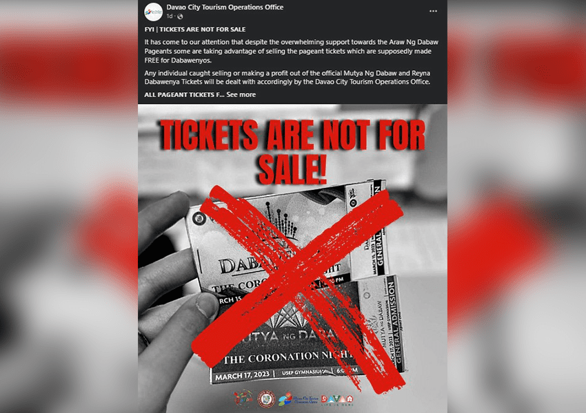 City Tourism warns of selling fake tickets for Araw ng Dabaw’s beauty pageants