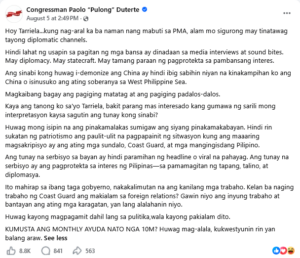 Read more about the article ‘Pro-China?’: Coast Guard spox confronts Duterte siblings over West Philippine Sea stance