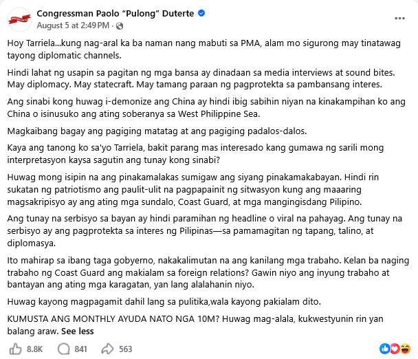 You are currently viewing ‘Pro-China?’: Coast Guard spox confronts Duterte siblings over West Philippine Sea stance